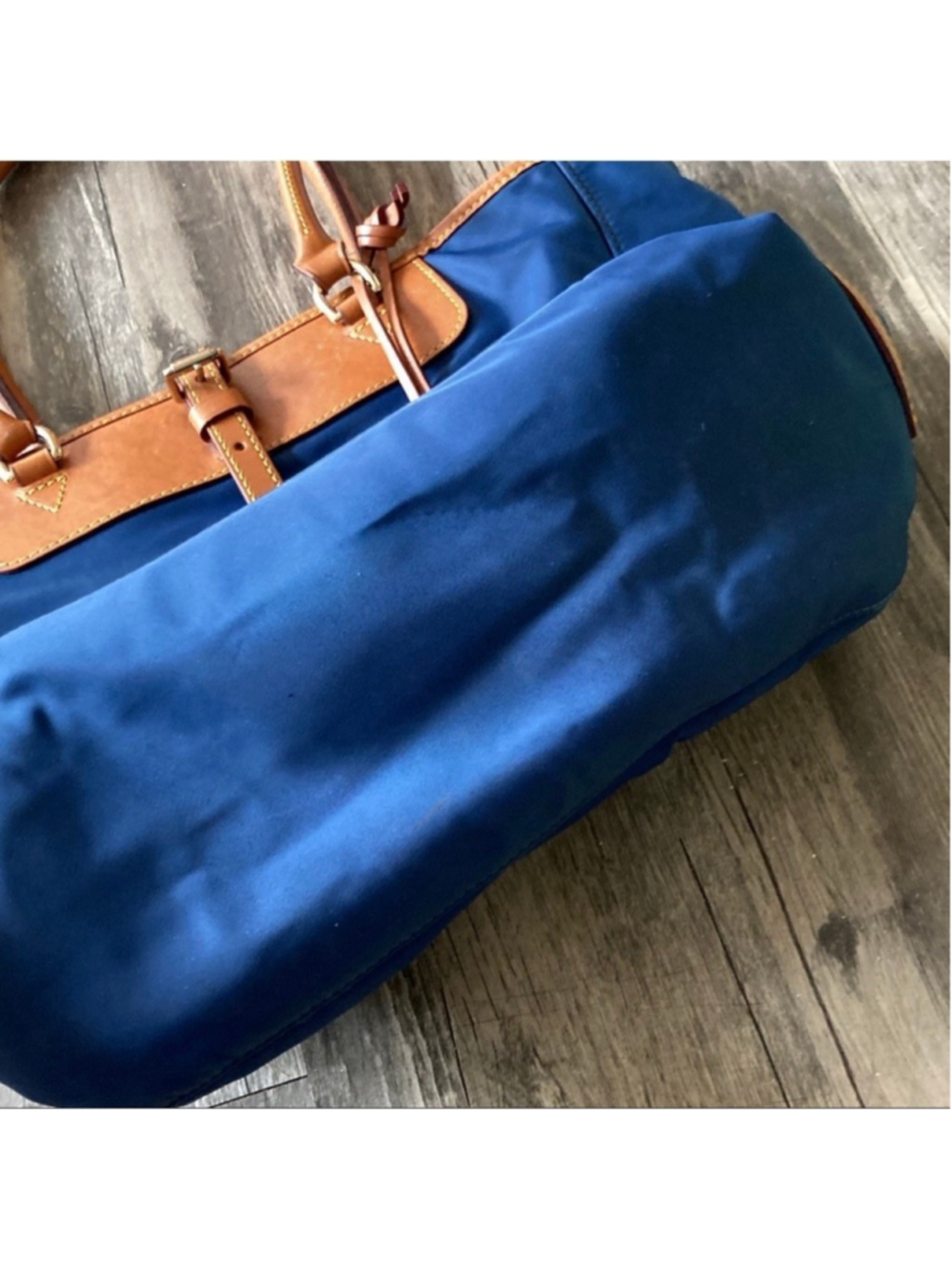 Dooney & Bourke Nylon Tote Bag Blue Brown Leather Trim Large Shoulder Bag - Picture 4 of 16